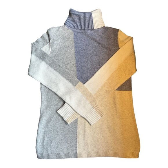 Sundance Stargazer Patchwork Color Block Silk Blend Turtleneck Sweater size  M - Picture 2 of 6